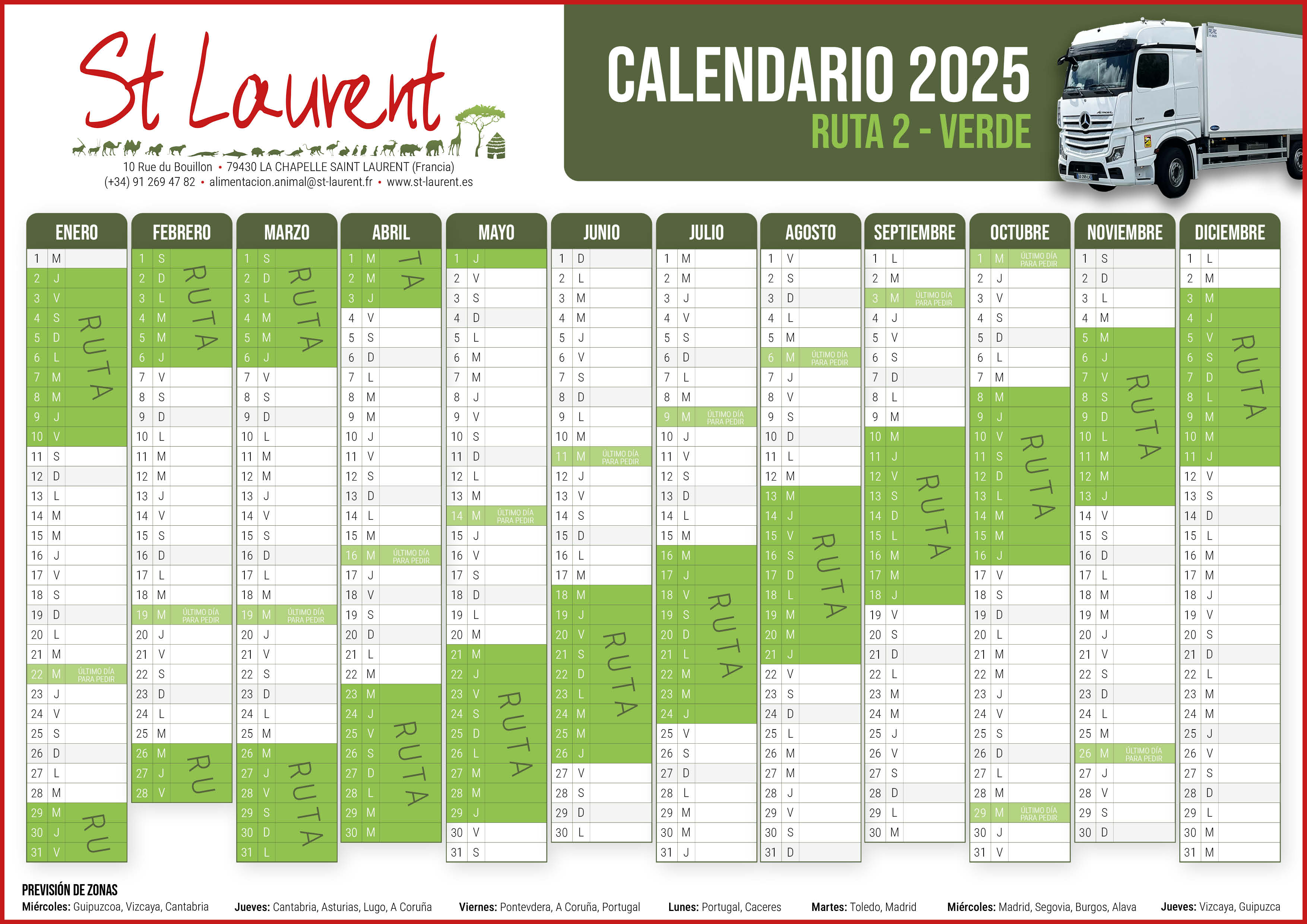 Calendario ruta verde 2025